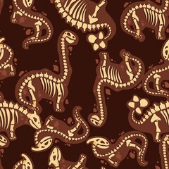 Dinosaur skeleton in cartoon style. The bones of a prehistoric animal underground. Archeology. Vector illustration isolated on white background.
