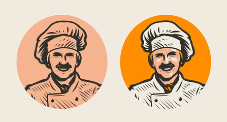 Chef man character logo. Cooking food symbol vector illustration