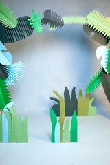 Plant leaf paper craft backdrop set design jungle theme