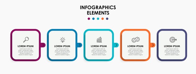 Vector Infographic design business template with icons and 5 options or steps. Can be used for process diagram, presentations, workflow layout, banner, flow chart, info graph