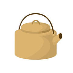 A kettle to heat water on a fire or stove. Vector illustration in a flat style, isolated on a white background.