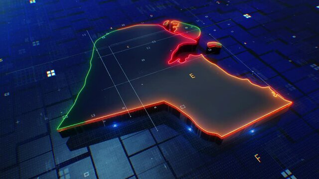 Kuwait map digital 4k background  loop 