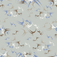 Seamless abstract brown and blue elements on a beige background. Abstract wings of birds. For textile, fabric, wallpaper and background.