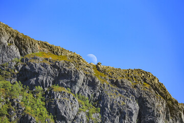 The moon over the Mo mountains,Brønnøy,Helgeland,Nordland county,Norway,scandinavia,Europe