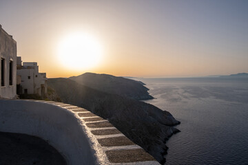 Breathtaking view over the Aegean sea at sunset, Folegandros island Cyclades, Greece.