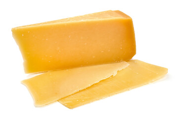 Parmesan cheese triangle, isolated on white background. High resolution image.