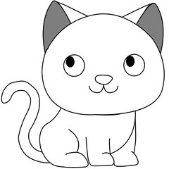 A sitting white cat with unconcerned eyes looking up