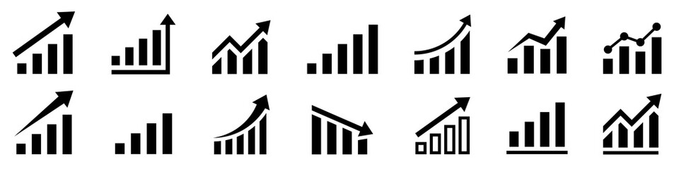 Growth icon. Profit growing icons set. Growing graph symbol. Vector - obrazy, fototapety, plakaty