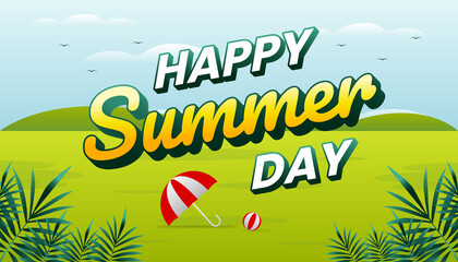 Happy summer day concept web banner. Hill Background Illustration.