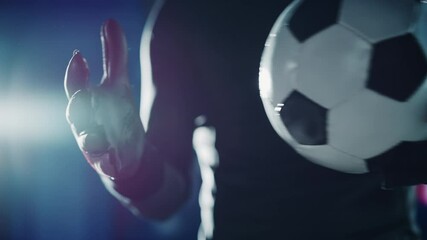 Professional Anonymous Soccer Goalkeeper Holding Fooltabll Ball. Star Footballer Goalie Accepting the Challenge, Determined, Confident in Winning Championship. Dramatic, Stylsih, Cinematic. Close-up - Powered by Adobe
