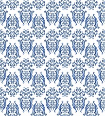 Seamless flower pattern in baroque style, white background made with watercolor.