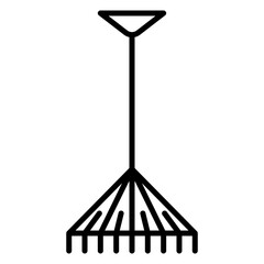 Rake for gardening. A tool for collecting foliage and dry plants. Icon, vector, isolated, outline, 48x48 pixel.