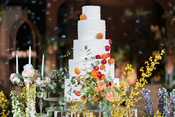 Beautiful wedding cake with blur background