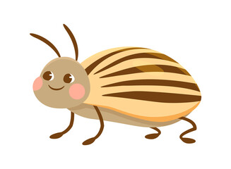 Cute smiling bug with stripes on back on white background