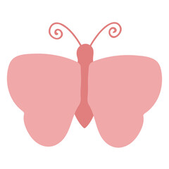 Pink butterfly. A beautiful insect. Hand drawn vector illustration. Isolated element on a white background. Simple flat style