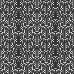 Modern background pattern with white geometric ornament on black background, wallpaper. Seamless pattern, texture. Vector image