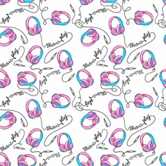 headphone illustration in pink and blue colors very gently.