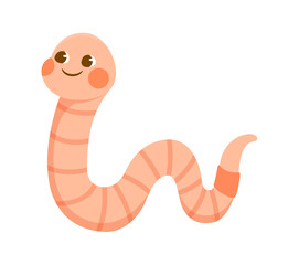 Fototapeta premium Cute pink smiling worm on white background