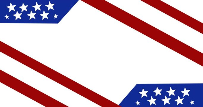 Animation of american flag with stripes and stars moving over white background