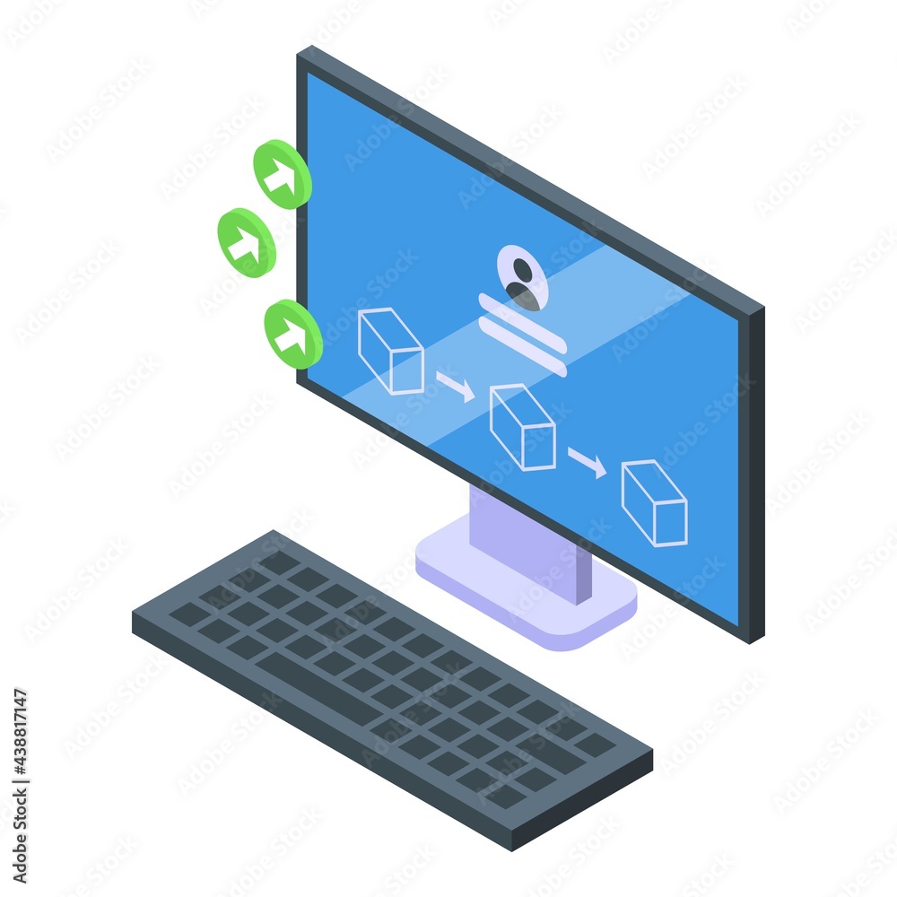 Poster block chain computer icon. isometric of block chain computer vector icon for web design isolated on 