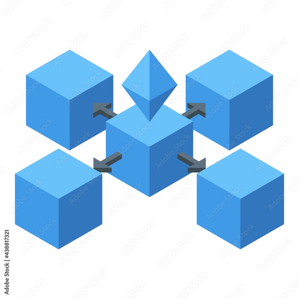 Poster block chain ethereum icon. isometric of block chain ethereum vector icon for web design isolated on 