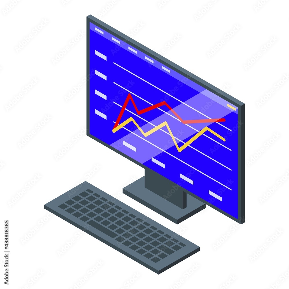 Poster bitcoin computer icon. isometric of bitcoin computer vector icon for web design isolated on white ba