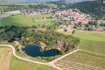View from above of a disused quarry that has filled with water near Neu Bamberg / Germany 