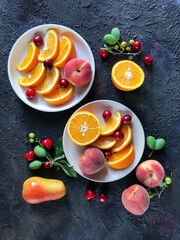creative fruit background on black background