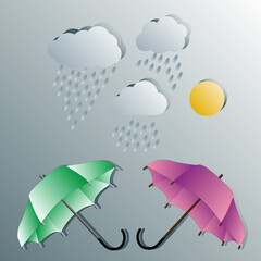 weather, rain and sun and two umbrellas