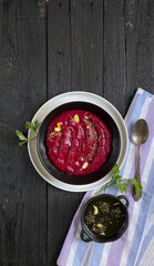 Vegetarian, vegan snack - beetroot hummus  with Keto Crackers