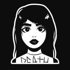 Art sketched beautiful girl face portrait. Woman with makeup Hand drawn vector illustration