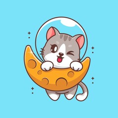 Cute cat hanging on the moon