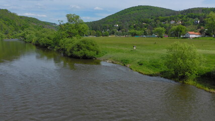 Landscape at river Sázava with village Pikovice and hill Medník, Central Bohemia, Czech republic,Europe
