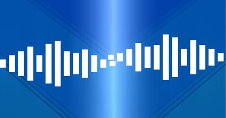 Composition of white graphic music equalizer over blue background