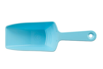 Ice scoop turquoise plastic on white background.