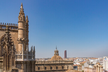 View of Seville from the height of the Giralda tower of Cathedral on a sunny day