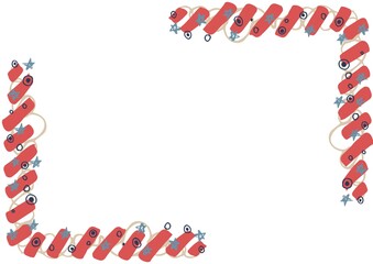 Composition of frame with red abstract shapes and copy space on white background