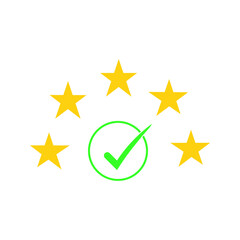 Best rating check mark and 5 star on white backround