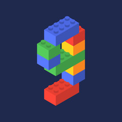 Number nine in isometric. Color constructor