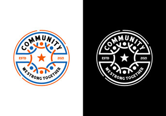 Human social community and teamwork logo concept. Badge, emblem, stamp design inspiration template