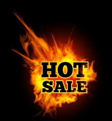 Hot sale. Text On Fire. Vector illustration
