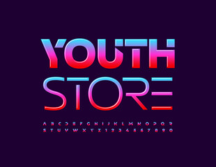 Vector trendy logo Youth Store. Gradient color Alphabet Letters and Numbers set. Stylish modern Font