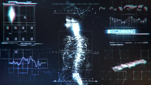 Human body scan results on screen, futuristic medical equipment, diagnostics. Medical software showing patient's body scan