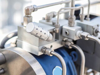 Obraz premium Control valve for control flow and pressure of process condition such water, steam and gas which popular apply to install in industrial, power plant, oil and gas with closed up.