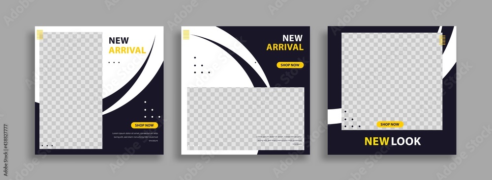 Wall mural set of editable minimal square banner template. blue yellow white background color with geometric sh
