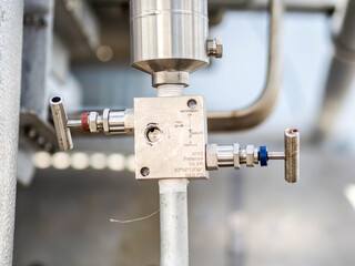 Block valve or manifold valve of pressure transmitter for apply in industrial zone at power plant.