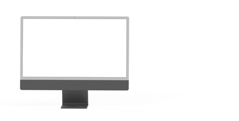 Computer display mock up with blank white screen. Stylish desktop computer mockup.