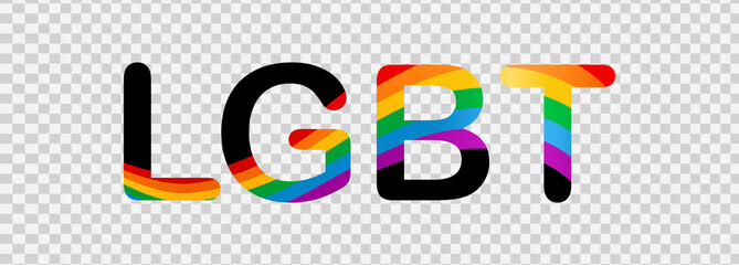 Rainbow flag inside LGBT text isolated on png or transparent  background, Symbol of LGBT gay pride,vector illustration