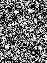 Seamless pattern with Floral motifs in black and white
