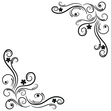 Floral Ornamental Flower Borders –Design Hand sketched vector vintage elements ( laurels, leaves, flowers, swirls and feathers). vector illustration